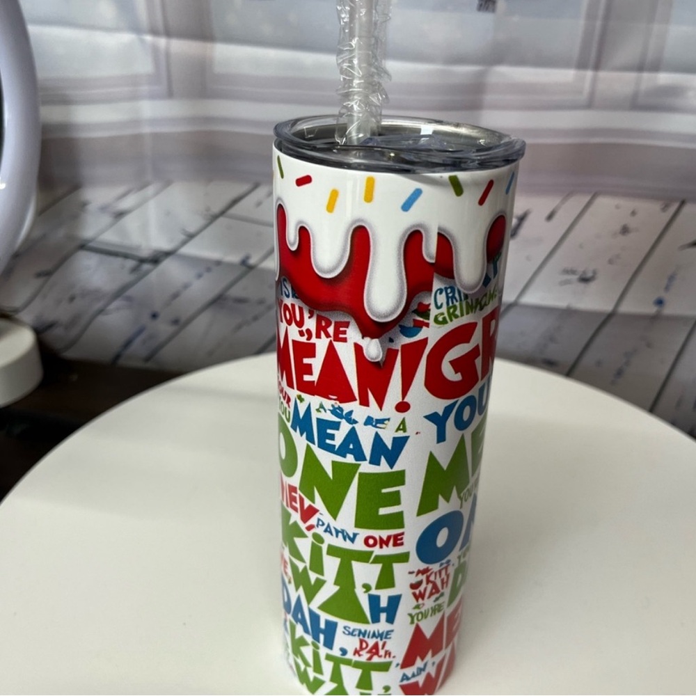 Handmade Grinch Your A Mean One Tumbler.‎ NWOT
